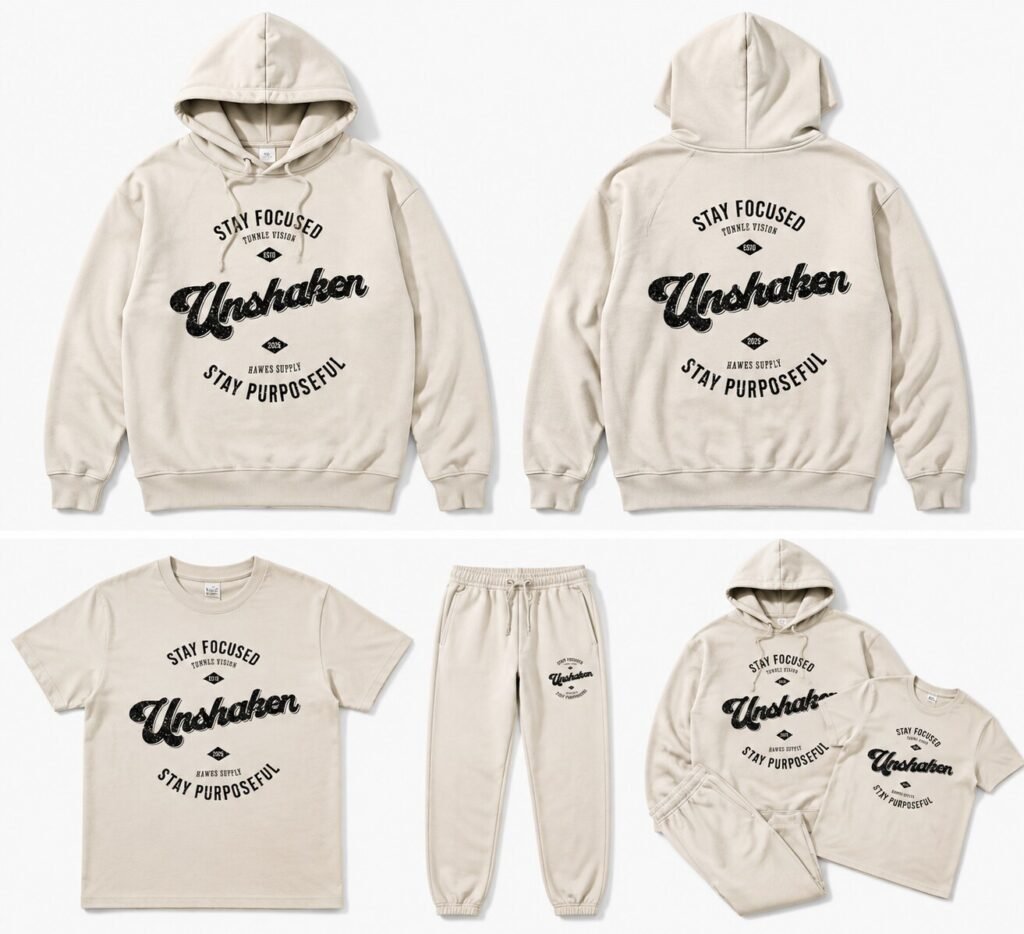 Hawes Supply Unshaken beige streetwear collection mockup